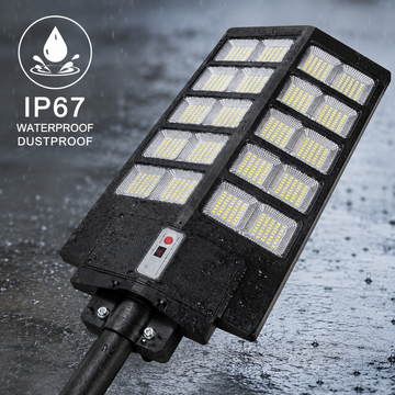 Lampă stradală solară LED 1000W cu telecomandă, senzor de mișcare, panou solar, protecție IP67, negru