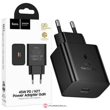 Incarcator Priza Hoco N77, 45W, 1xUSB-C, 1xUSB-A - Negru