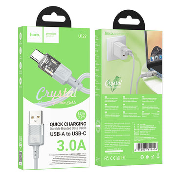 Cablu Date si Incarcare Hoco U129, USB-A la USB-C, 18W, 3A, Crystal, 1.2m - Gri