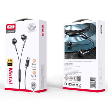 Casti cu Fir XO EP66, In Ear, USB-C, 1.2m, Mic & Volume Key, HiFi, Metall - Negru