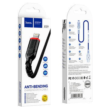 Cablu Date si Incarcare Hoco X59, USB-A la Lightning, 2.4A, Braided, 1m - Negru