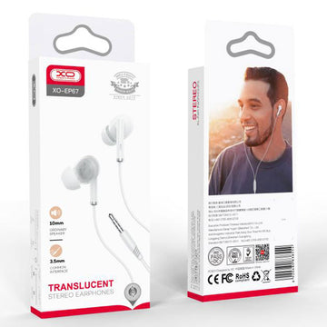 Casti cu Fir XO EP67, In Ear, 3.5mm, 1.2m, Mic & Volume Key, HiFi - Alb