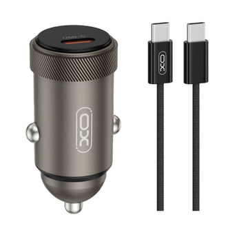 Incarcator Auto XO CC70, PD 30W, USB-C + Cablu USB-C, 1m, Fast, Cafeniu - Negru