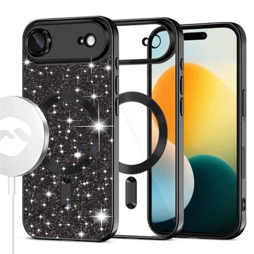 Husa MagSparks pentru iPhone 17 Air, Glitter, Dual Layer, Lens Cover - Negru