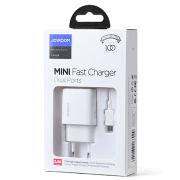 Incarcator Retea + Cablu MicroUSB Joyroom L-2A123, 12W, 2.4A, 2xUSB-A, QC 3.0 - Alb