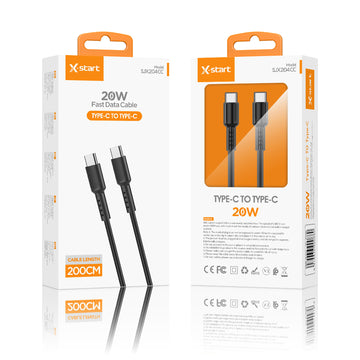 Cablu Date si Incarcare X-Start SJX204CC, USB-C, 20W, 2m, Basic Texture - Negru