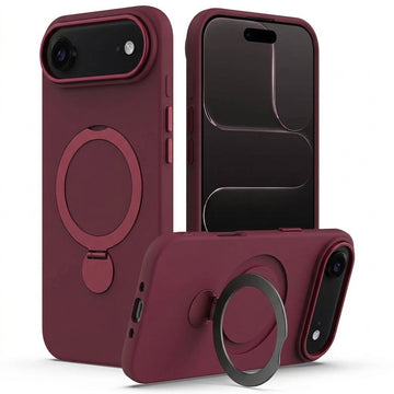 Husa SoftRing pentru iPhone 17 Air, Magnetica, UltraSoft, Stand Ring, Microfiber + PC - Visiniu