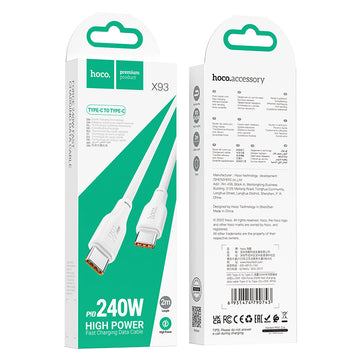 Cablu Date si Incarcare Hoco X93, USB-C, PD60W, QC3.0, 2m - Alb
