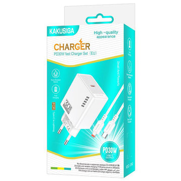 Incarcator Retea + Cablu Lightning Kaku KSC-1242, 1m, PD30W, 3A, 1xUSB-C, FastCharge - Alb
