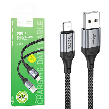 Cablu Date si Incarcare Hoco X102, USB-A la Lightning, 2.4A, Braided, 1.2m - Negru