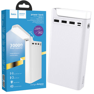 Hoco(J62) - Baterie Externa, 3xUSB-A, Wireless Charging, lampa LED, 30.000 MAh, White