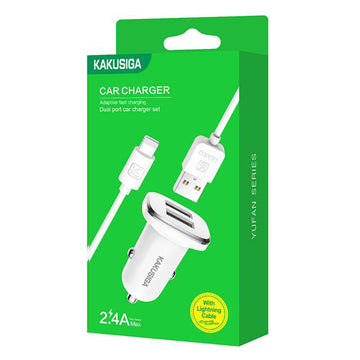 Incarcator Auto + Cablu Lightning Kaku KSC-318, 18W, 2.4A, 2xUSB-A, QC 3.0 - Alb