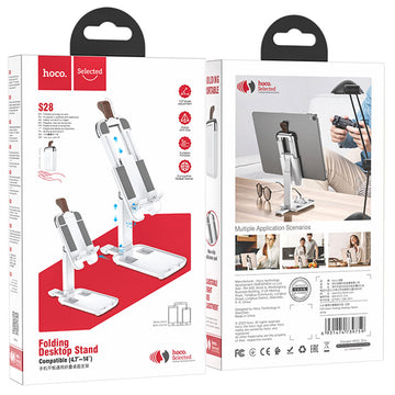 Suport Birou Hoco S28, Stand, pentru Telefon / Tableta, MultiAngle, Folding, Metalizat - Alb