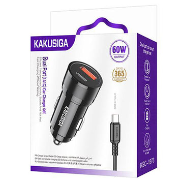 Incarcator Auto Kaku KSC-1973, PD60W, 1xUSB-C, 1xUSB + Cablu USB-C, 1m - Negru
