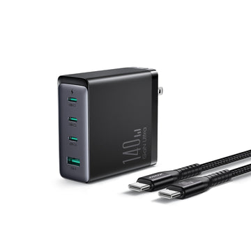 Incarcator Retea + Cablu USB-C Joyroom JR-TCG05EU, Gan, 140W, 3xUSB-C, 1xUSB-A - Negru