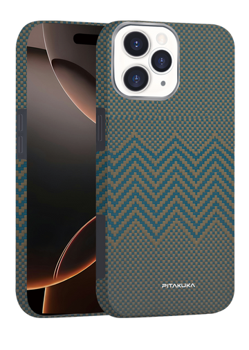 Husa Aramid PTK pentru iPhone 16 Pro, Kevlar Fiber, cu MagSafe - Twill auriu