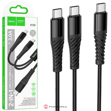 Cablu Date si Incarcare Hoco X123, USB-C la 2xUSB-C, 1m - Negru