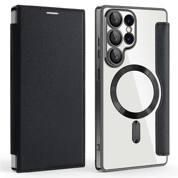 Husa MagFlip pentru Samsung S25 Ultra, Magnet, RFID Protect, Piele, Chrome Edge - Negru