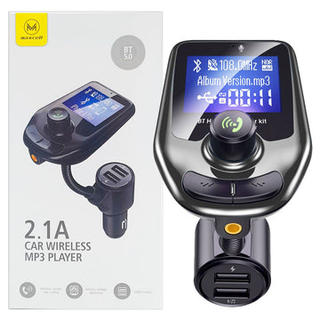 Modulator FM Maxcell CC090, 2x USB-A, Jack 3.5mm, 2.1A, cu Display LED - Negru