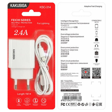 Incarcator Retea + Cablu Lightning Kaku KSC-314, 18W, 2.4A, 1xUSB-A, QC 3.0 - Alb