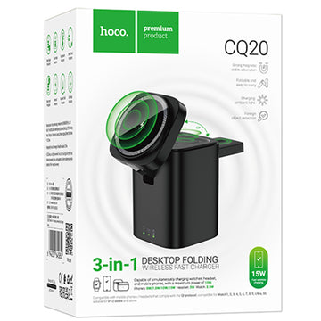 Hoco (CQ20) - Statie incarcare, 5W, Wireless, 3in1, iPhone/iWatch/AirPods, Black