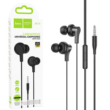 Casti cu Fir Hoco M114, In Ear, 3.5mm, 1.2m, Mic & Volume Key - Negru