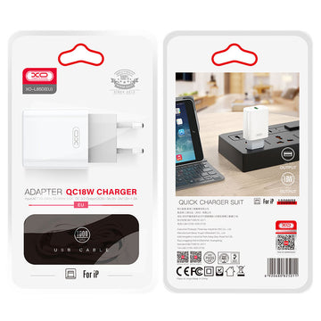 Incarcator Retea + Cablu Lightning XO L85D, 18W, 1xUSB-A, QC 3.0 - Alb