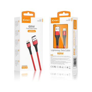 Cablu Date si Incarcare X-Start SJX201L, USB-A la Lightning, 60W, 1m, Fast Charge - Rosu