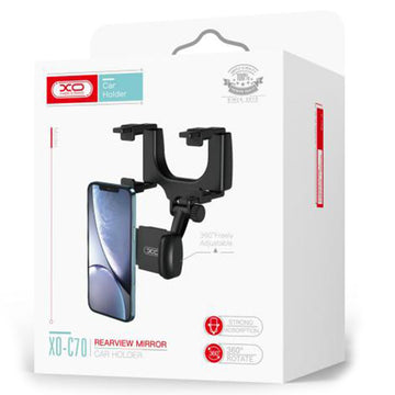 Suport Auto XO C70, cu Cleme Laterale, Montaj Oglinda Retrovizoare, MultiAngle - Negru
