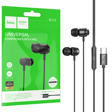 Casti cu Fir Hoco M122, In Ear, USB-C, 1.2m, Mic & Volume Key, HiFi - Negru