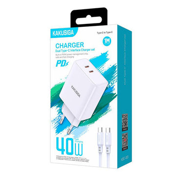Incarcator Retea + Cablu USB-C Kaku KSC-923, 40W, 2xUSB-C, PD - Alb