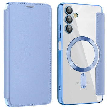 Husa MagFlip pentru Samsung A05s, Magnet, RFID Protect, Piele, Chrome Edge - Albastru cer