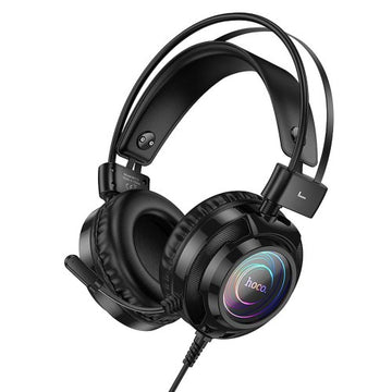 Casti Gaming cu Fir Hoco W110, 3.5mm+USB, RGB, 2m - Negru
