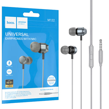 Casti cu Fir Hoco M122, In Ear, 3.5mm, 1.2m, Mic & Volume Key, HiFi - Gri
