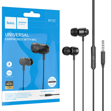 Casti cu Fir Hoco M122, In Ear, 3.5mm, 1.2m, Mic & Volume Key, HiFi - Negru