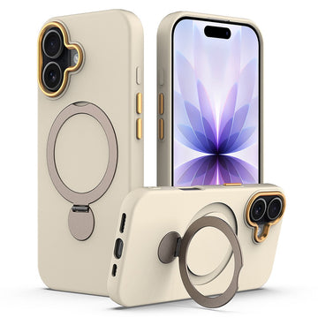 Husa SoftRing pentru iPhone 17, Magnetica, UltraSoft, Stand Ring, Microfiber + PC, Apricot