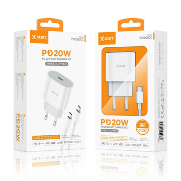 Incarcator Retea + Cablu USB-C X-Start CDQ090CC, PD20W, 3A, 1xUSB-C, 1m, FastCharging - Alb