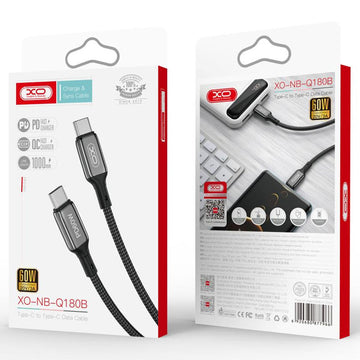 Cablu Date si Incarcare XO NB-Q180B, USB-C, PD60W, QC3.0, Metall Braided, 1m - Negru
