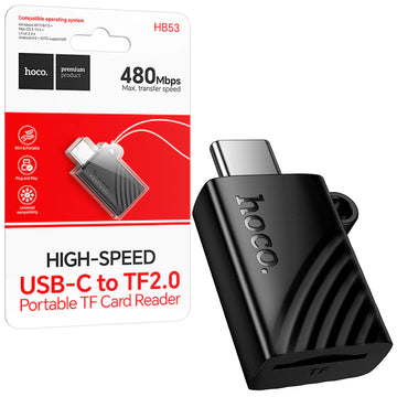 Hoco HB53, Cititor de Carduri 2-in-1, SD/TF, cu Conector USB-C, 480Mbps - Negru