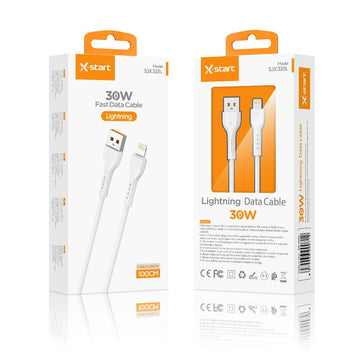 Cablu Date si Incarcare X-Start SJX315L, USB-A la Lightning, 30W, 1m, Fast, Soft Texture - Alb