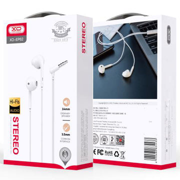 Casti cu Fir XO EP62, In Ear, 3.5mm, 1.2m, Mic & Volume Key, HiFi - Alb