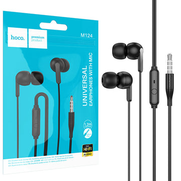 Casti cu Fir Hoco M124, In Ear, 3.5mm, 1.2m, Mic & Volume Key, HiFi - Negru