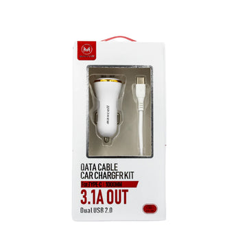 Incarcator Auto + Cablu Lightning Maxcell CC083, 2xUSB-A, 5V, 3.1A - Alb