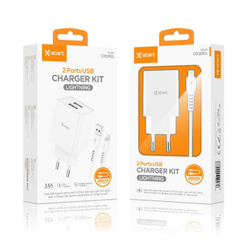 Incarcator Retea + Cablu Lightning X-Start CDQ092L, 3.6A, 5V, 2xUSB-A - Alb