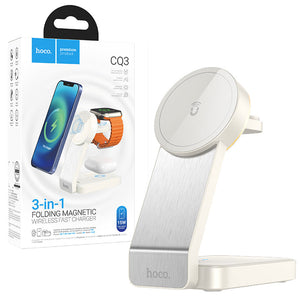 Statie Incarcare Wireless Hoco CQ3, MagSafe, 15W, Qi Charging, Stand, 3 in 1 - Alb