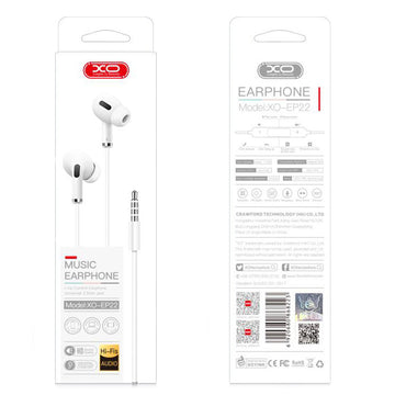 Casti cu Fir XO EP22, In Ear, 3.5mm, 1.2m, Mic & Volume Key, HiFi - Alb