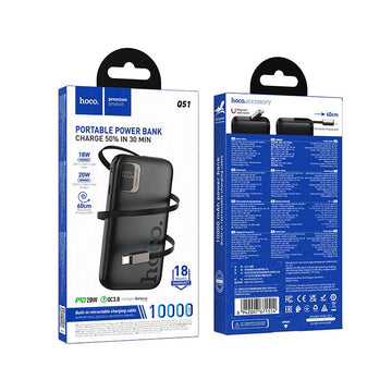 Baterie externa Hoco Q51, 10.000mAh cu Cablu Retractabil, PD20W - Negru