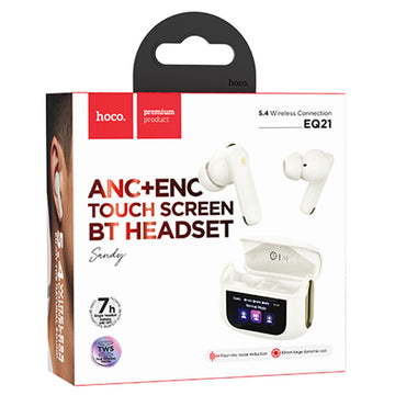Casti Wireless Hoco EQ21, Ear Buds, BT 5.4, 40/400mAh, ANC+ENC, Touchscreen - Cloudy / Alb