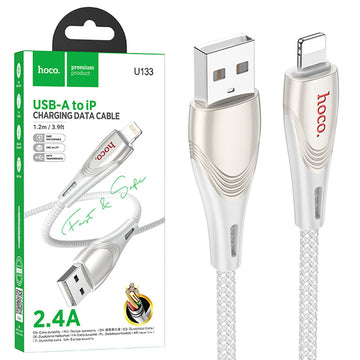 Cablu Date si Incarcare Hoco U133, USB-A la Lightning, 2.4A, Braided, 1.2m - Gri