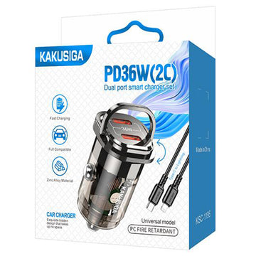 Incarcator Auto + Cablu Lightning Kaku KSC-1195, 1m, PD36W, 2xUSB-C - Negru